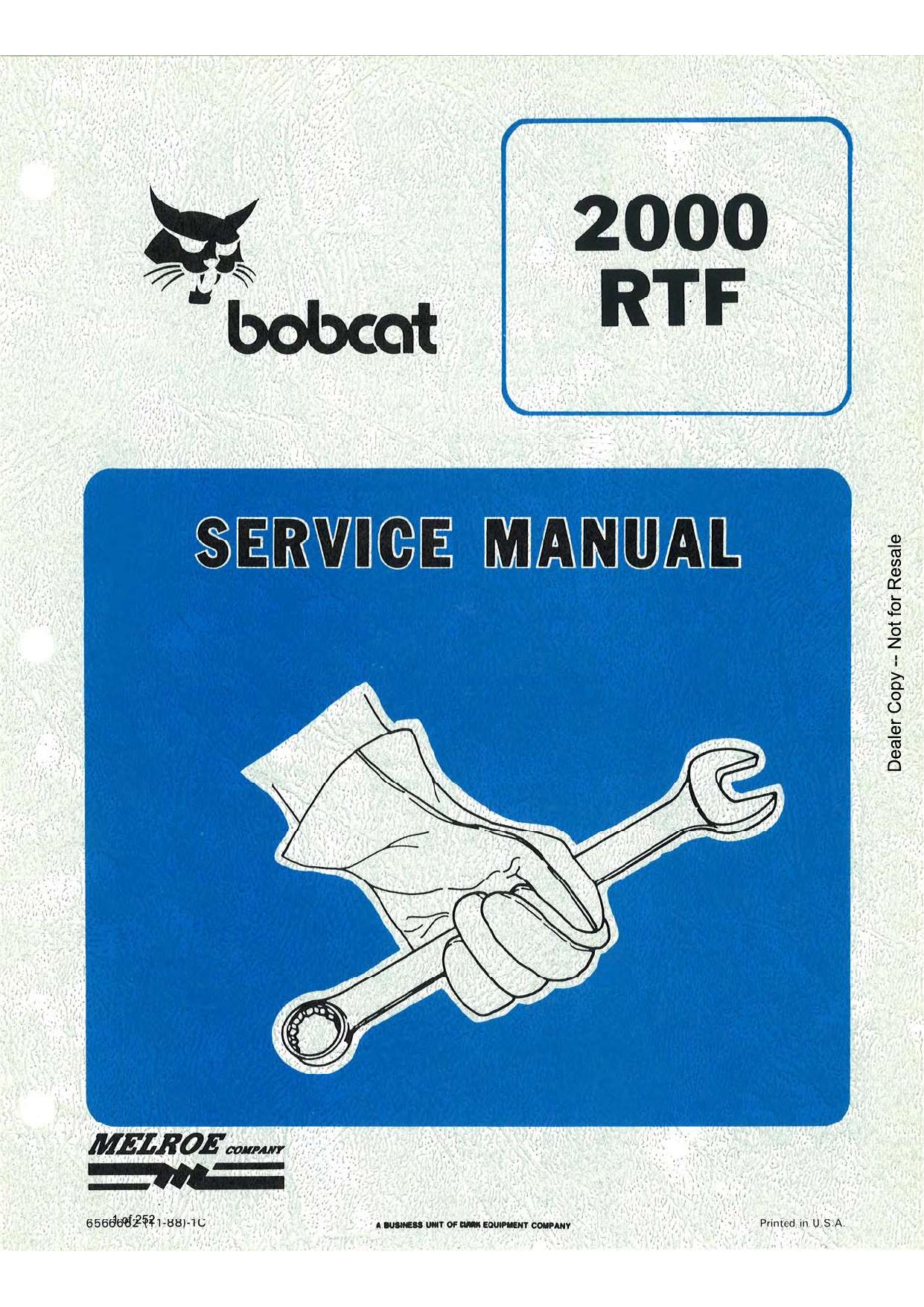 2000 RTF Loader Service Manual Bobcat